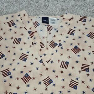 Basic Scrub Top American Flag Womens Size XL Blue Red White‎ Print NWOT
